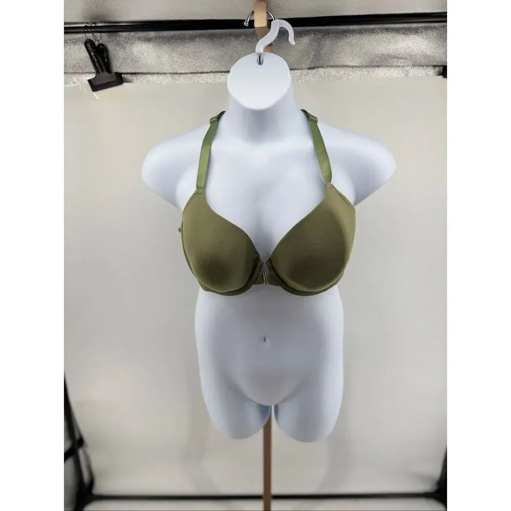 Cacique Lightly Lined T-Shirt Bra Lace Front 42DD Green Front Close